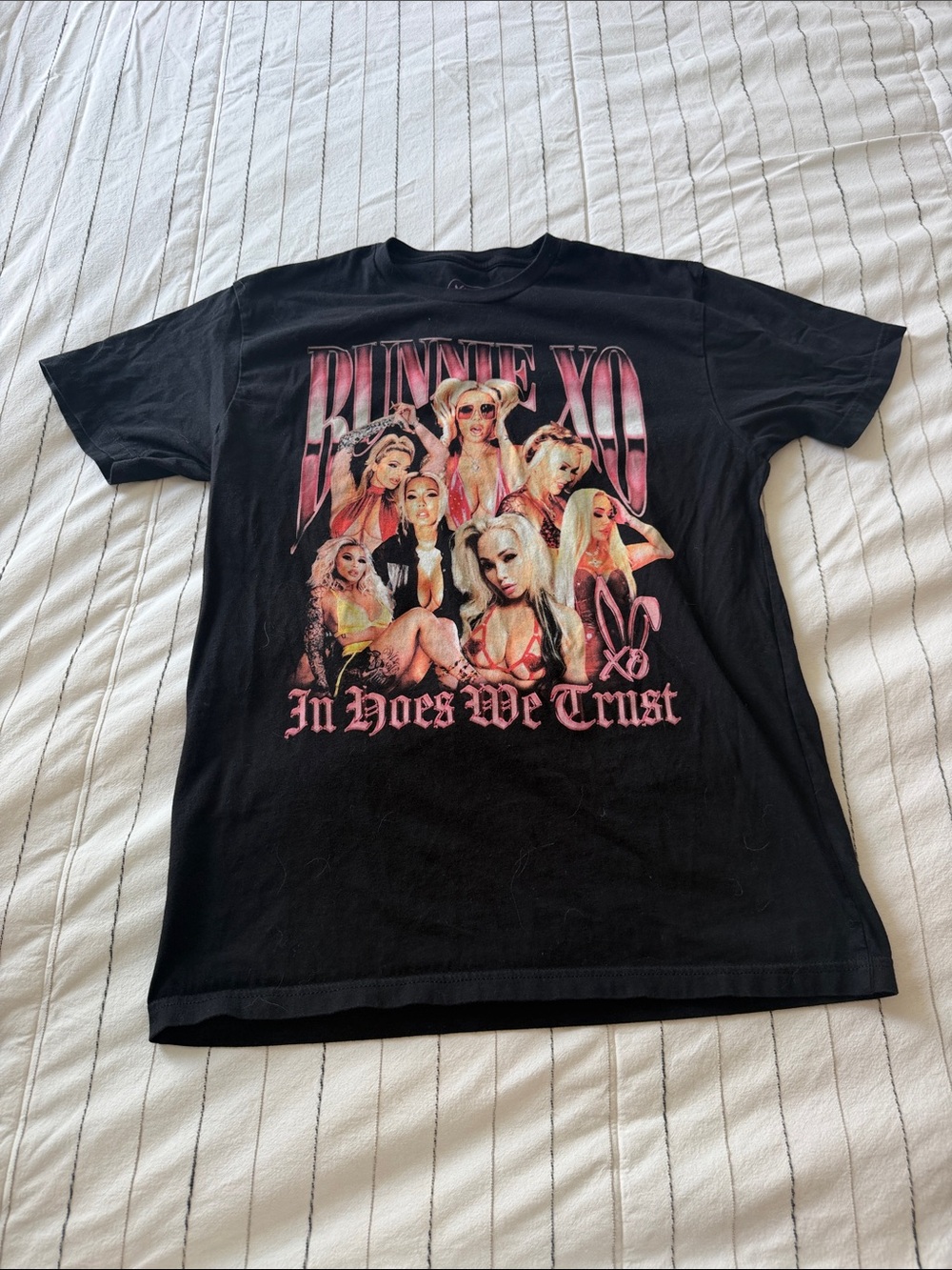 Black Graphic Short Sleeve Tee - Bunnye XO In Hoes We Trust